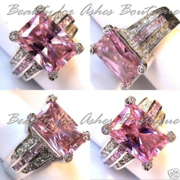 Stunning Pink Ice Tourmaline Clear Accent Cubic Zirconia  Cz Cocktail Ring Sz 11 - Picture 4 of 5